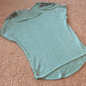 Aqua Woven Top With Shoulder Stud Details